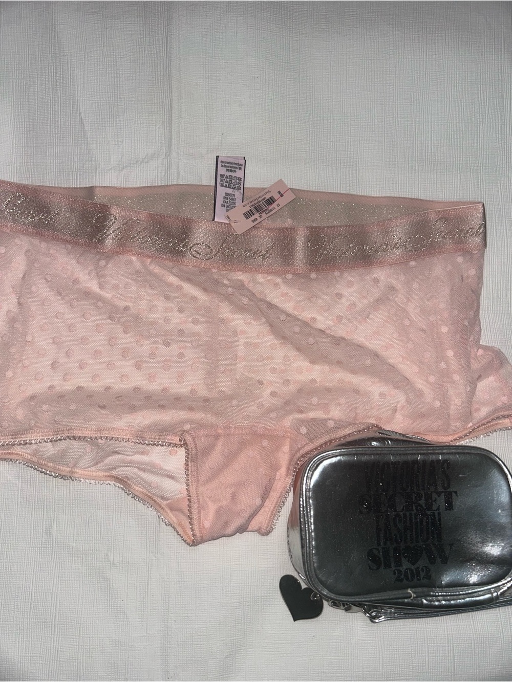 Victoria's Secret Light Pink Sheer Dot Hipster Panty with pouch silver